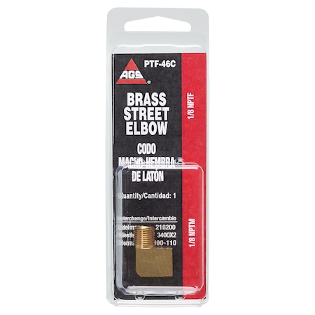 Ags Brass Street Elbow, Male (1/8-27 NPT), Female (1/8-27 NPT), 1/card PTF-46C
